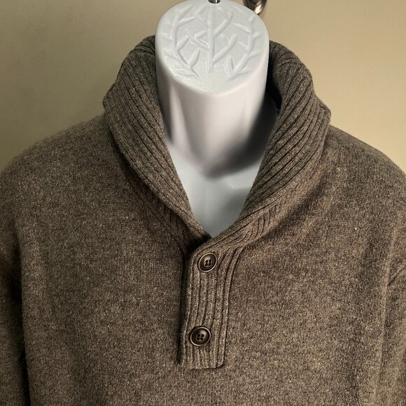 J. Crew Men's 100% lambswool tan Shawl pullover l/s Sweater XL EUC - Picture 1 of 5